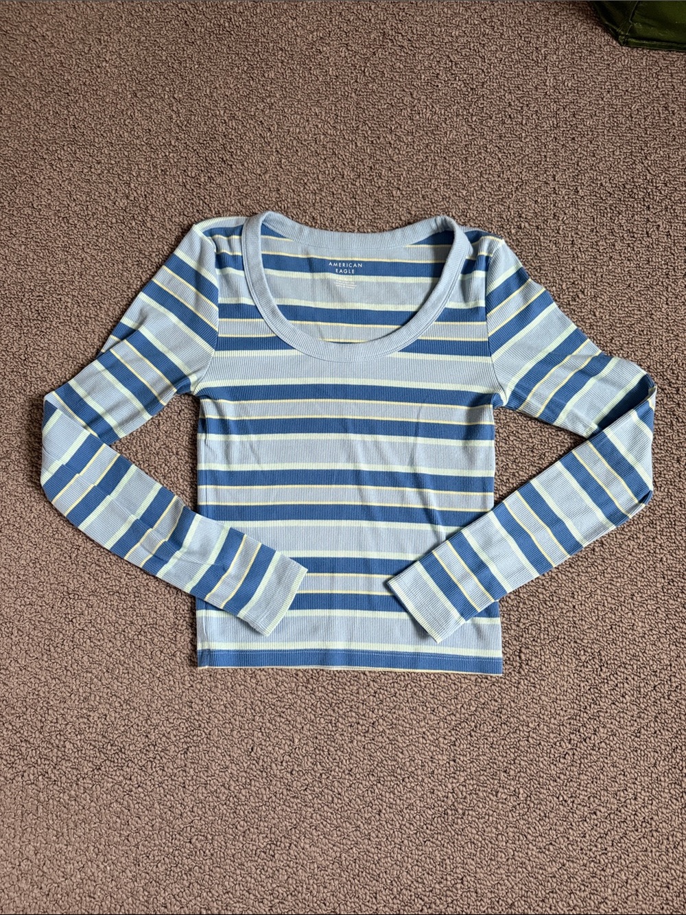 American Eagle Outfitters Blue and Navy ribbed Striped Long Sleeve Top
